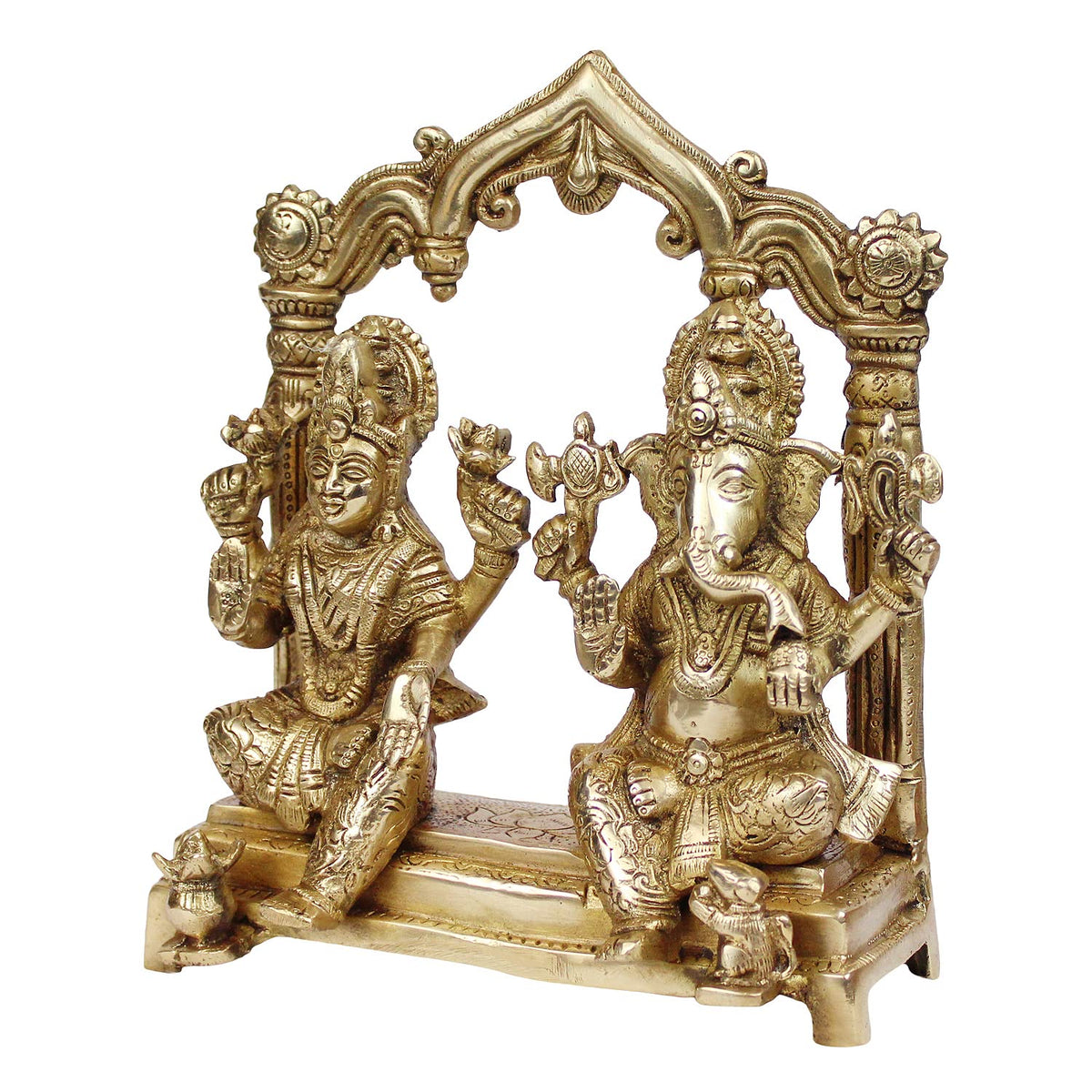 Artavrko Brass Laxmi Ganesh Idol Bhagwan Ganpati Murti Metal Statue Sitting Lakshmi Ganesha for Home Office Decor Pooja Good Luck Gift Height 9 Inch