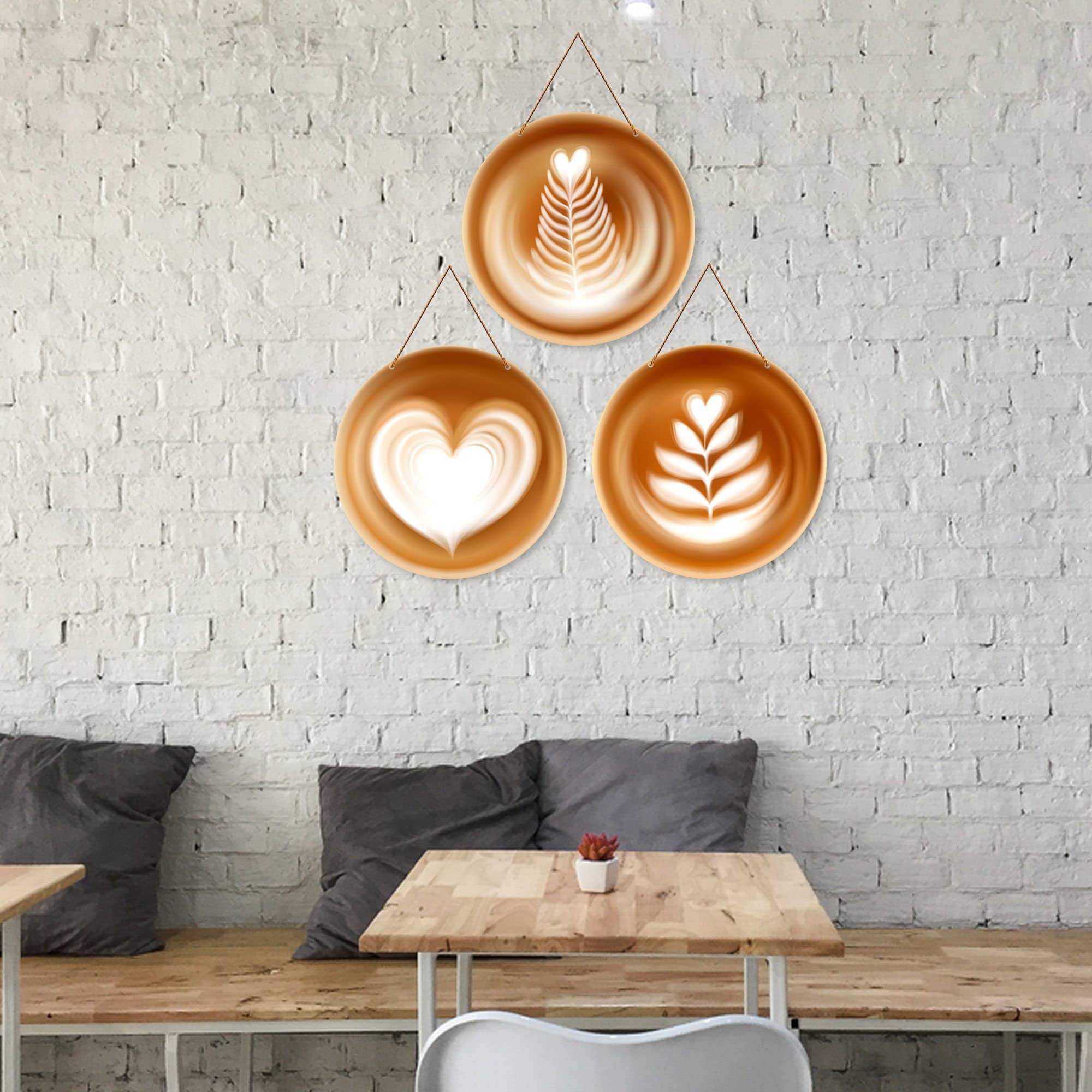 Artvibes Modern Coffee Latte Decorative MDF Wooden Wall Art for Home | Graphic Artwork | Door Decoration Items | Paintings For Wall | Wall Poster | Handcrafted Art | Unique Gift (WH_4206N), Set of 3