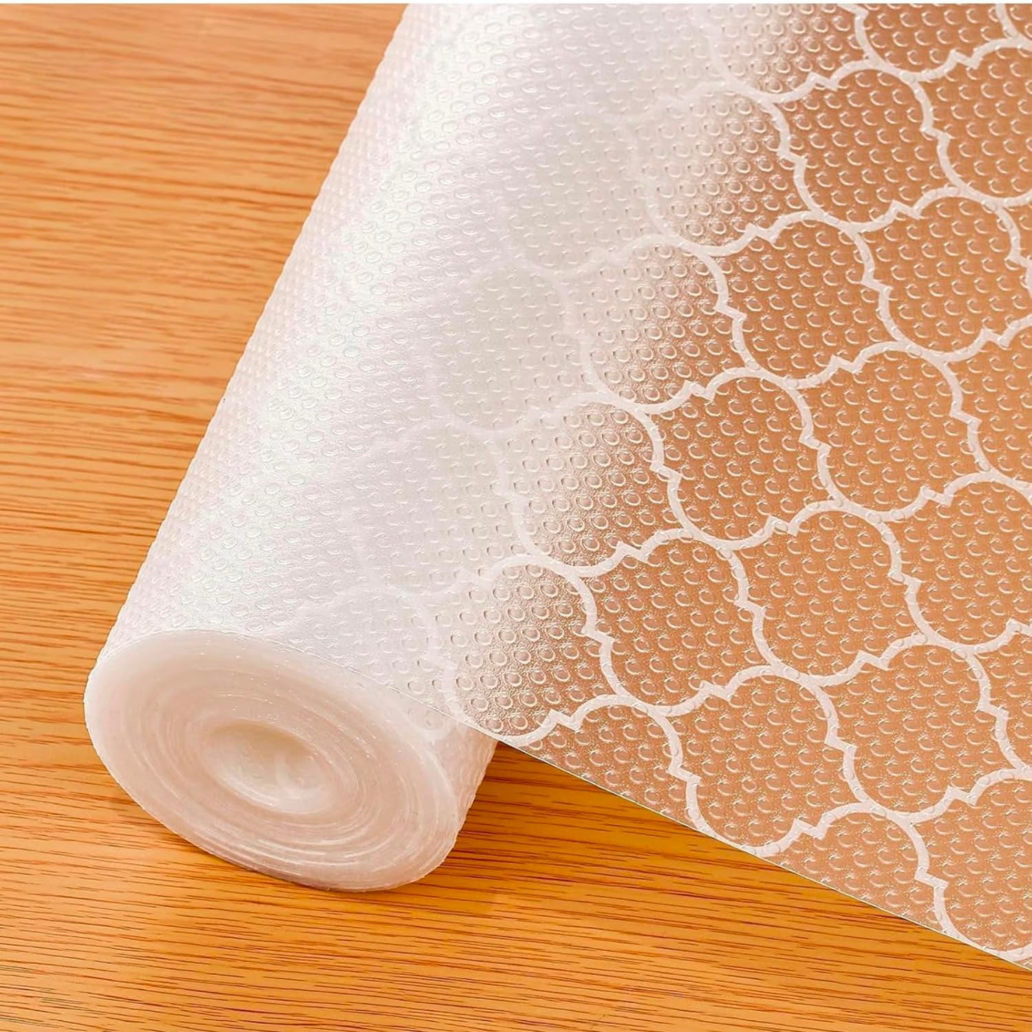 Premium Anti-Slip Kitchen Shelf Liner Roll - Waterproof Fridge Mats and Drawer Mat for Cupboard, Cabinets & Wardrobe Shelves, Washable & Easy to Cut Protective Sheets 45cm*3mtr (White Grill) Kafalo