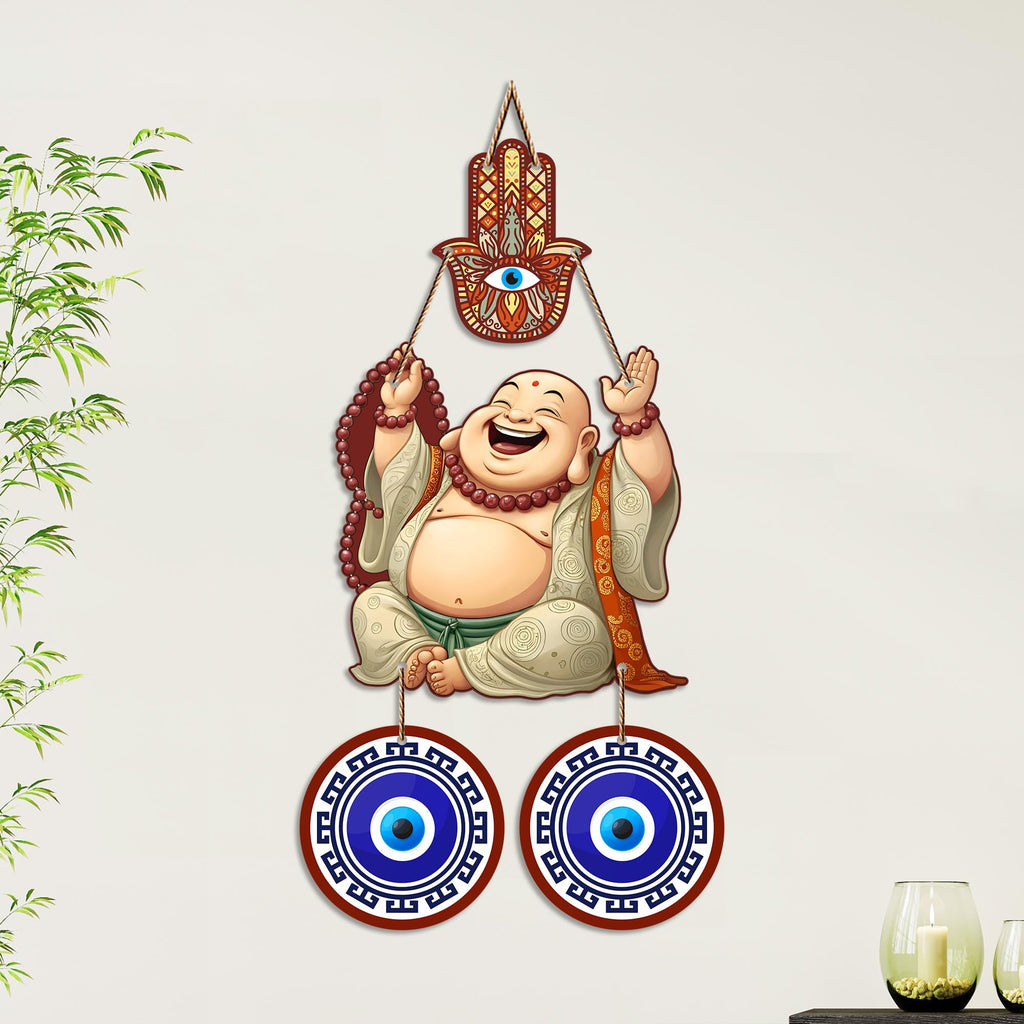 Artvibes Laughing Buddha Evil Eye Wall Hanging for Home Entrance Door | Living Room | Bedroom | Prosperity Wealth and Good Luck Decor | Positive Energy Nazar Battu Accent Gift Item (WH_85142N)