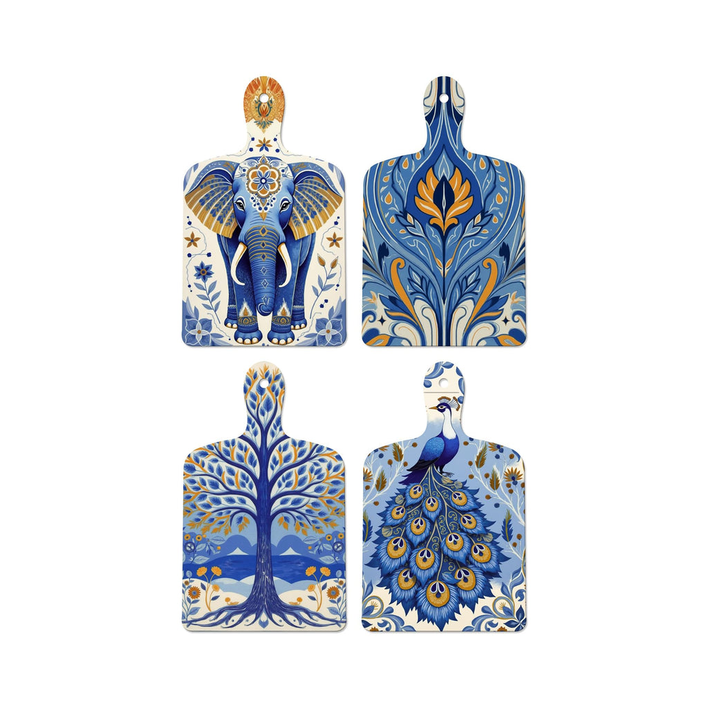 Artvibes Artistic Elephant & Peacock Traditional Modern Art Decorative Wall Art MDF Wooden Wall Hanger for Home | Home Decor | Wall Accent | Wall Art Print | Unique Gift Items (WH_5628N), Set of 4