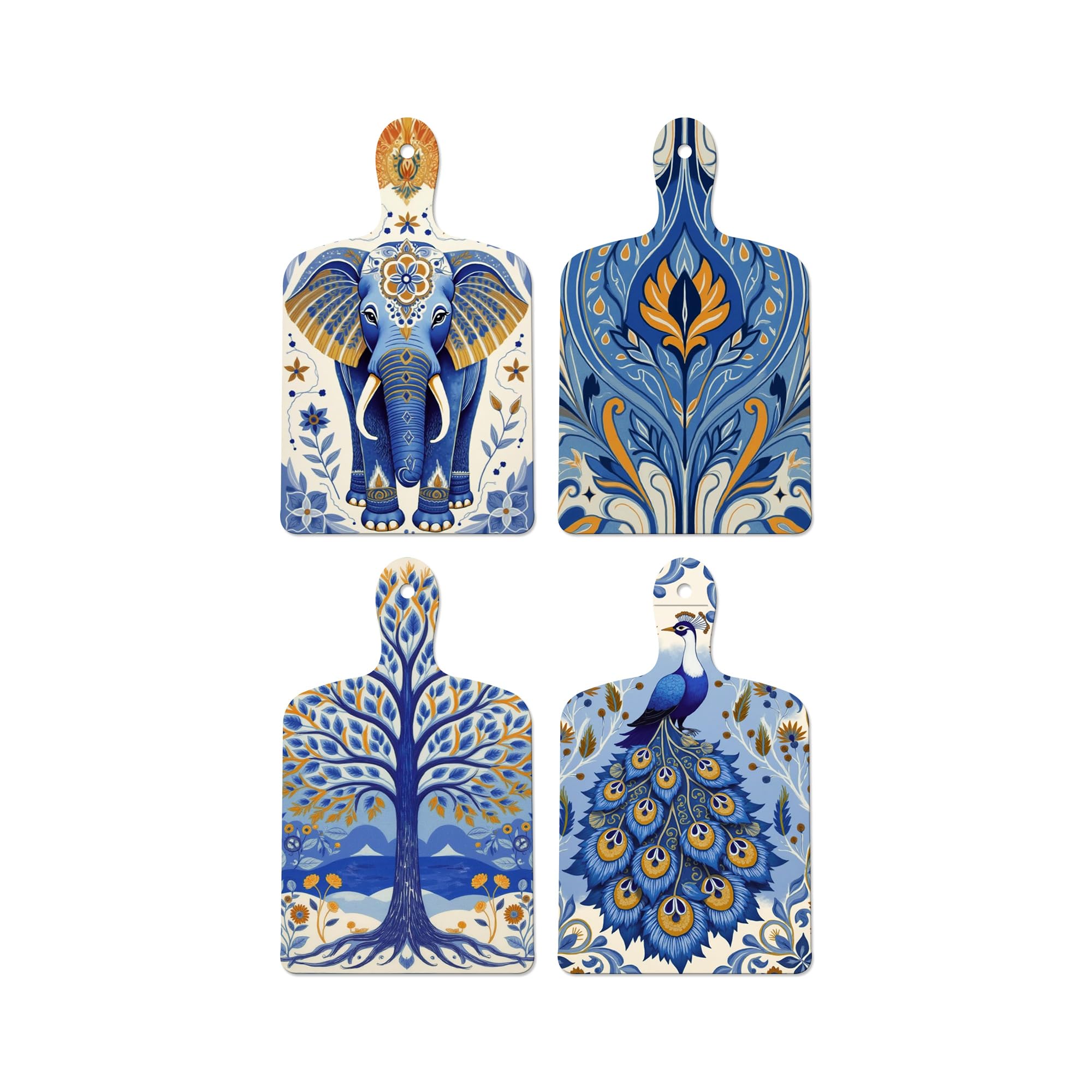 Artvibes Artistic Elephant & Peacock Traditional Modern Art Decorative Wall Art MDF Wooden Wall Hanger for Home | Home Decor | Wall Accent | Wall Art Print | Unique Gift Items (WH_5628N), Set of 4
