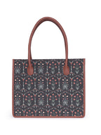 ZOUK Taj Guldasta Floral Printed Jute Handcrafted Black Women's Stylish Tote Bags | Tote Handbag| Shoulder bag with double handle