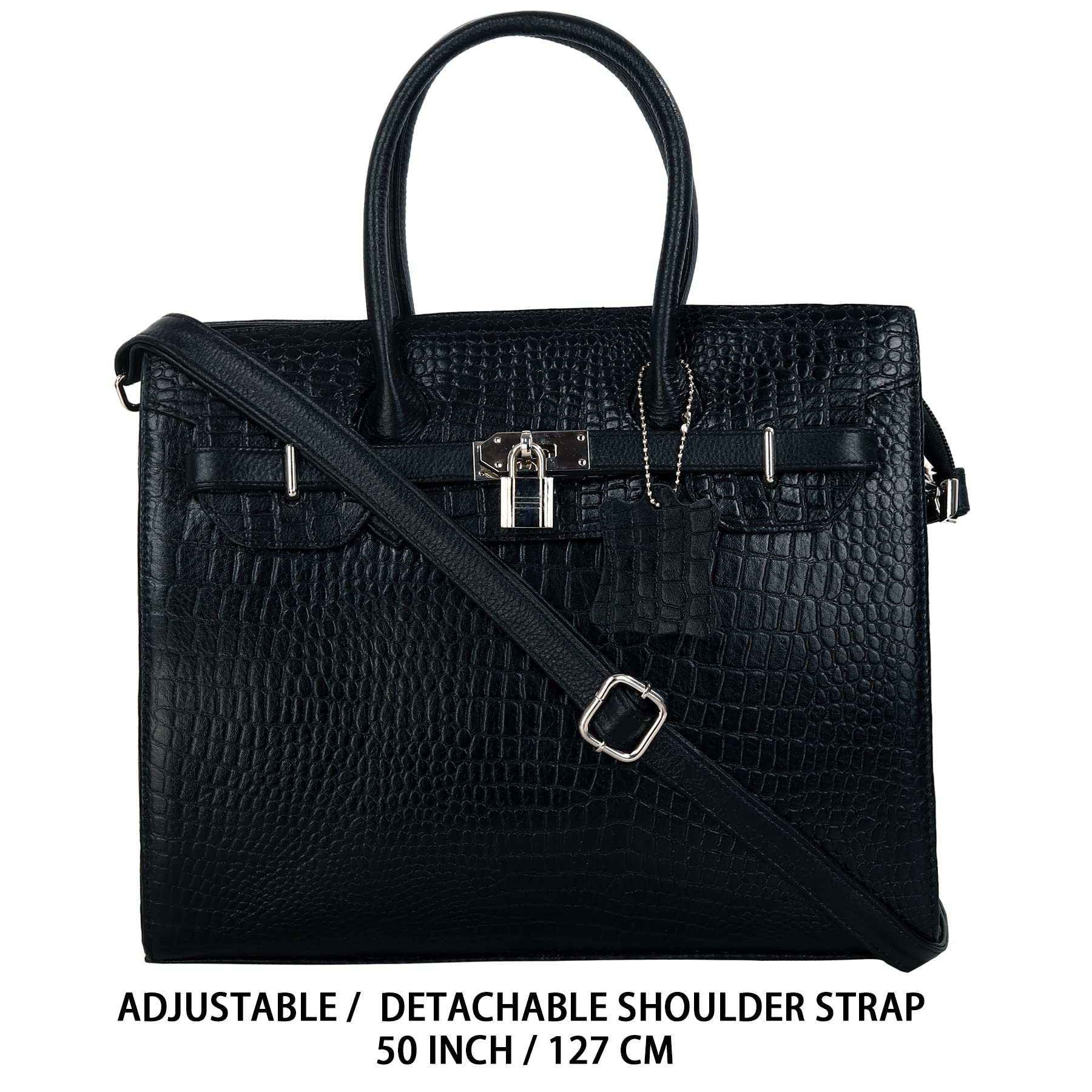 RICHSIGN LEATHER ACCESSORIES Full-Grain Natural Cro Leather Top-Handle satchel Tote Handbags & Shoulder Sling Bags For Women Office Branded Stylish Latest Size- L-12 X H-10 x W- 5 Inch (BLACK)