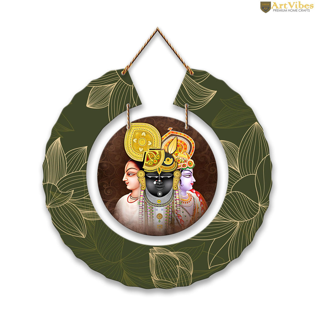 Artvibes Shrinath Ji Pichwai Art Round Shape MDF Wooden Wall Decor Items for Home Décor | Spiritual Decor Items | Wall Poster | Graphic Art| Stylish Modern Decor Item | Gift Items (WH_9806N)