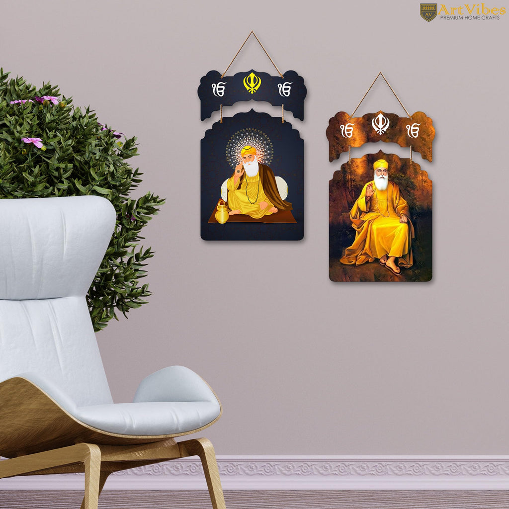 Artvibes Guru Nanak Dev Mdf Wood Wall Art for Home Decor | Spiritual Decor Items | Wall Art Paintings | Wall Poster | Religious Wall Hanging| Stylish Modern Decor Item | Gift Item (WH_9211N), Set of 2