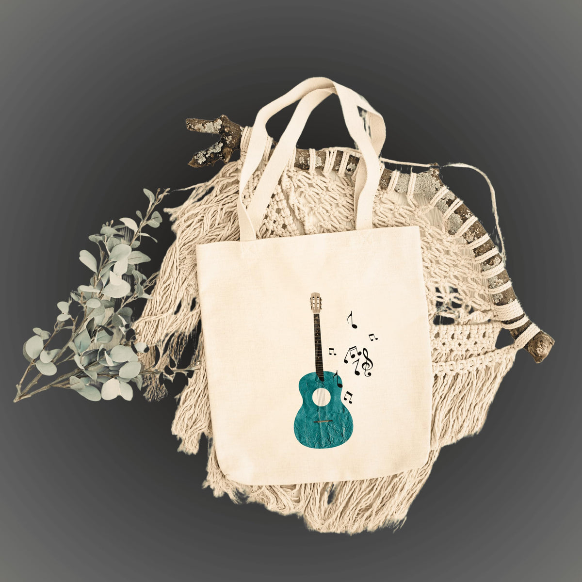 snapiq COTTON 350 GSM Canvas Tote Bag for Women and Girls Thick Fabric with Zipper (Beige, Guitar1)