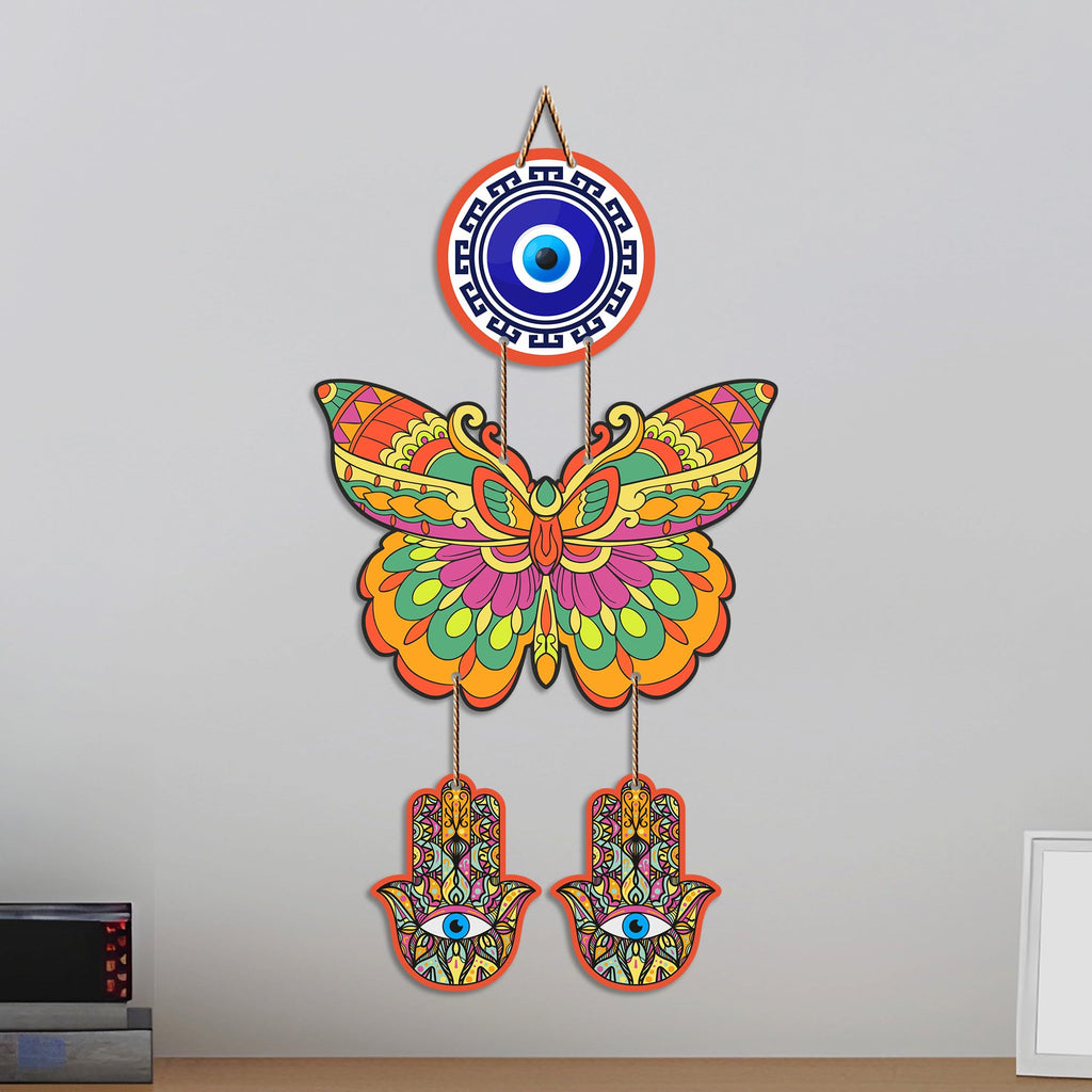 Artvibes Butterfly Evil Eye Wall Hanging for Home Entrance | Lucky Charm MDF Wall Decor | Boho Vastu Wall Art for Living Room | Bedroom | Office & Main Door | Gift Item (WH_8582N)