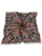 leeza store Women's Silk Scarf For Women, Taupe Brown Digital Printed, Floral Paisley Motifs With Polka Dots, 40 X 40 Stylish Stole & Headscarf