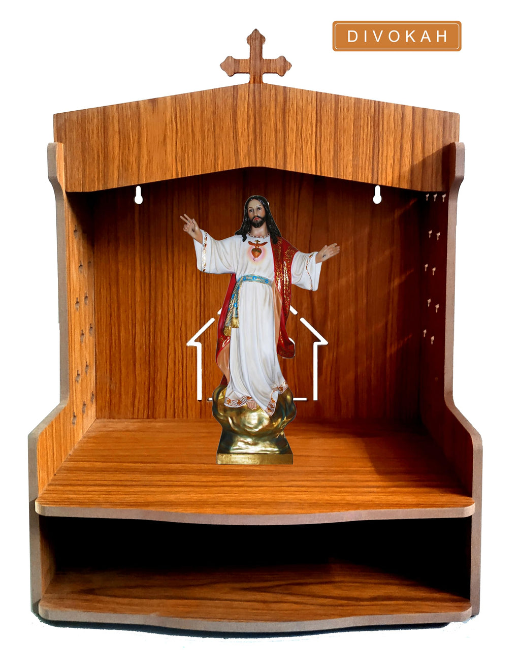 DIVOKAH Beautiful Wooden Christian Temple for Home/Christian Altar (8 Mm Plywood Thickness) (Wdn Altar)