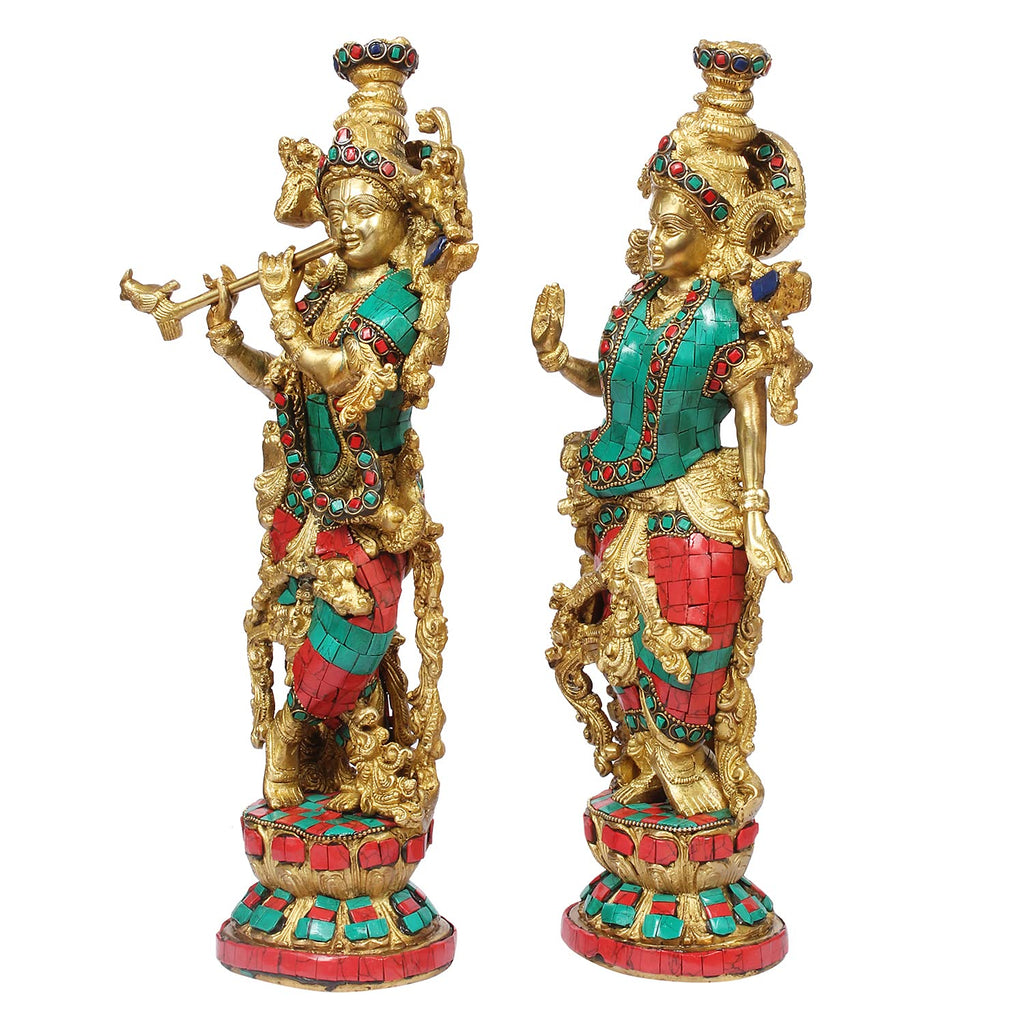 Svarup Brass Radha Krishna Murti Big Size Idol for Gift Height 14 Inch Weight 7.2 Kg Multicolor