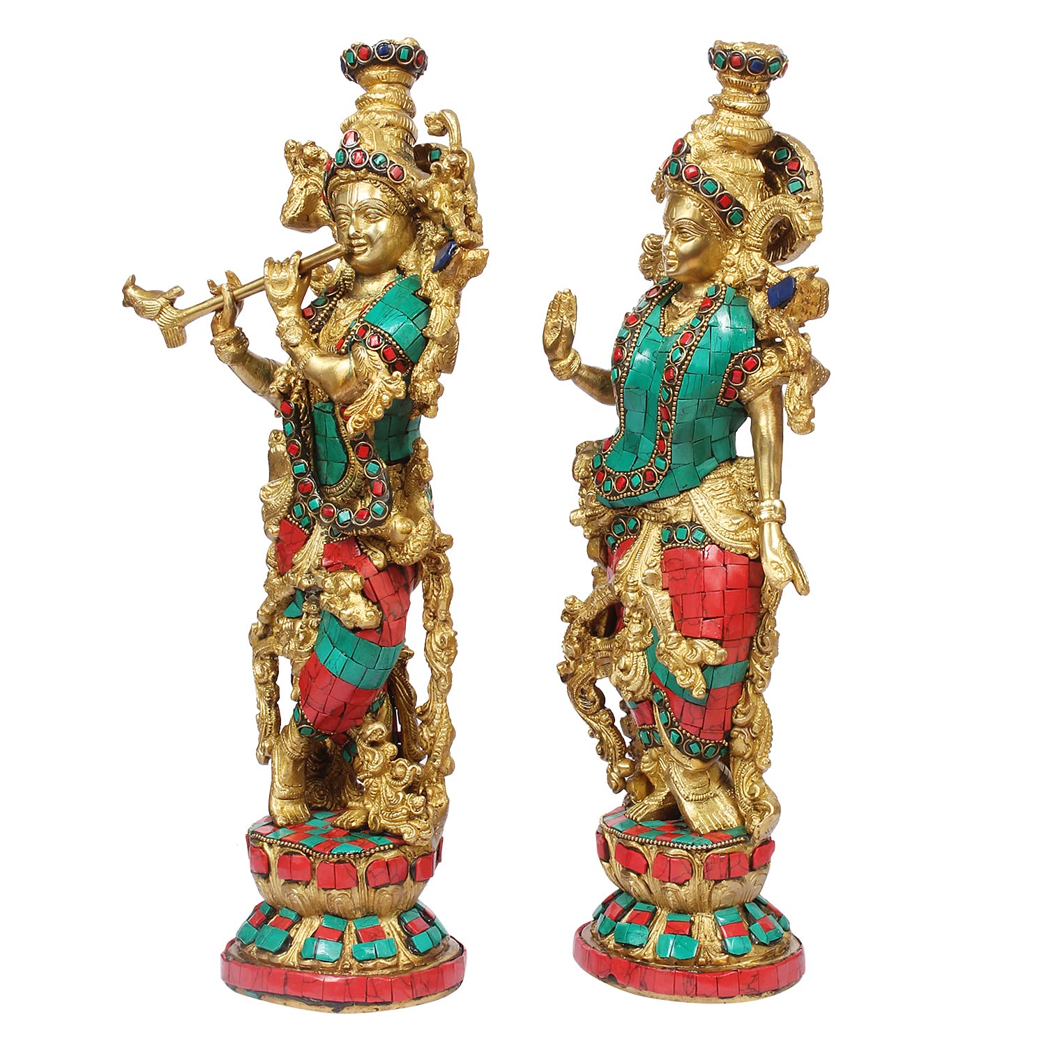 Svarup Brass Radha Krishna Murti Big Size Idol for Gift Height 14 Inch Weight 7.2 Kg Multicolor