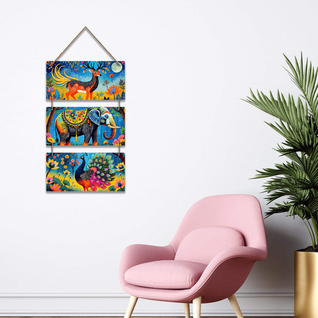 Artvibes Indian Animal Folk Art Decorative Wall Hanging Ornaments | Living Room | Office | Cafe | Painting Wall Decor | Aesthetic Wooden Decor | Handcrafted Art | Unique Gift Items (WH_9419N)