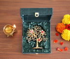 Metal Kalpavriksha Tree for Home Decor - Golden Wish Fulfilling Tree Metal Showpiece for Temple, Vastu, Office Table & Gifting Banyan (No 1 Golden Stone with Box)
