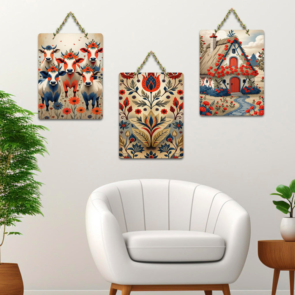 Artvibes Nature Theme Wall Art Hanging Decorative Wall Hanging Ornaments | Wall Sculpture | Signs & Plaques | Wall Accents | Graphic Artwork | Wall Poster | Ideal Gifts (WH_96110N), Set of 3