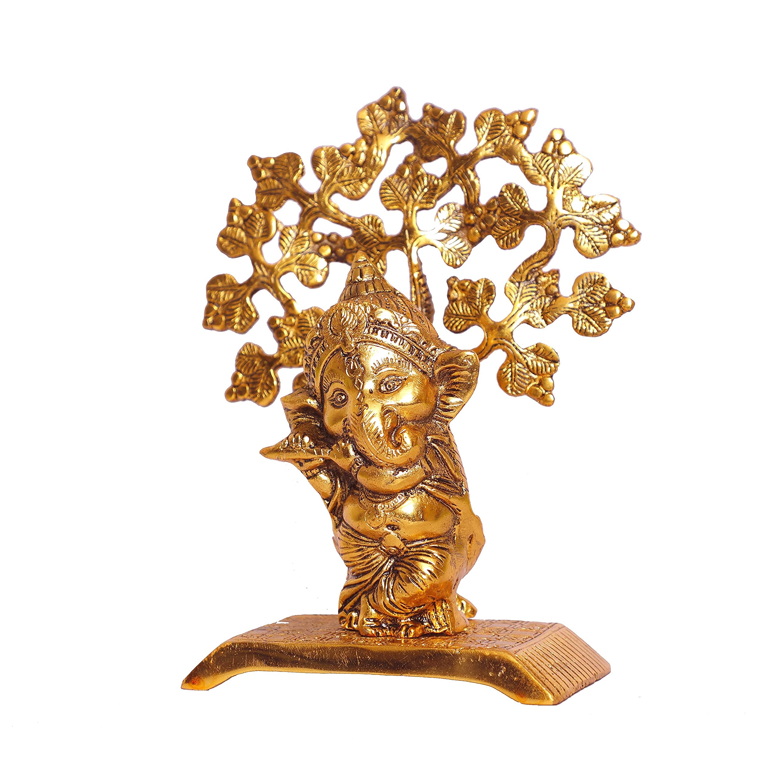 KridayKraft Ganesha Standing Playing Flute Metal Staue,Ganpati Bappa murti for Pooja & Home,Offce Decor,Religious Idol Gift Article,Showpiece Figurines