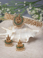 Sukkhi Sparkling Indian Temple Gold Plated Green Beads Choker Necklace Set With Studs Earring | Jewellery Set For Women (NS105622)