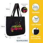 SKAPADORO Canvas Big Zip Handbag Tote,100% Cotton, Inner pocket, Unisex Embroidered Comfortable Bag for Travel Office Beach Shopping, Easy to Wash Trendy Everyday Shoulder Bag (Ready To Go)
