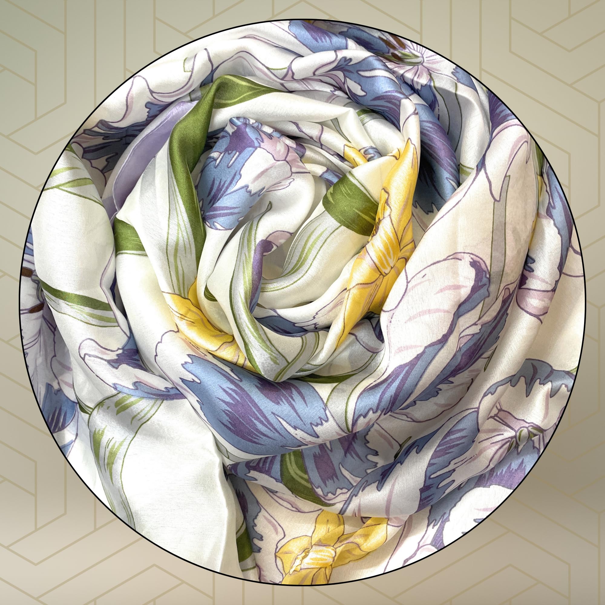 FAHABO Silk Scarf for Women – Soft, Lightweight Silk-Blend Hijab & Stole | Elegant Neck/Head Wrap Shawl | 73 x 35 Inches (Pastel Purple Border)