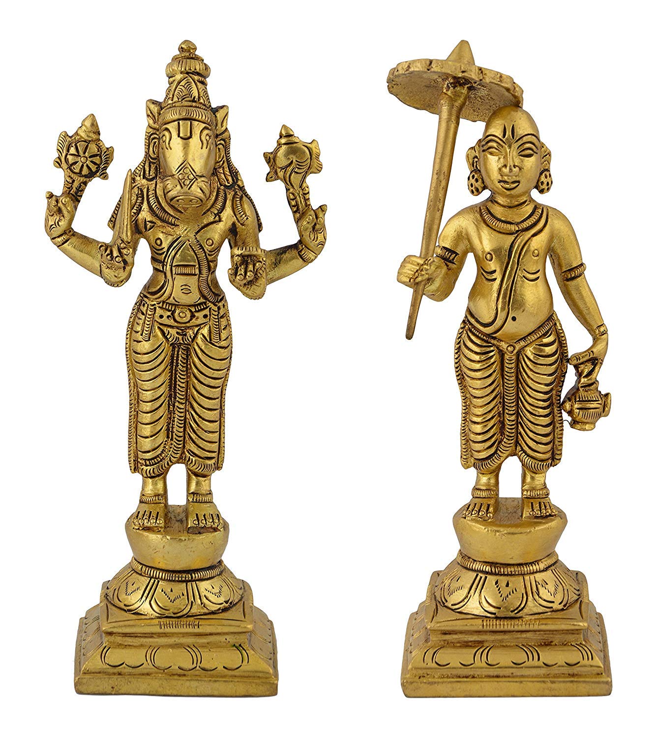 SVARUP Brass Dashavatara Dasavatharam of Lord Vishnu Statues Ten Incarnations Avatars Idol Murti for Mandir Puja Temple (Gold Color Height 6 Inches)