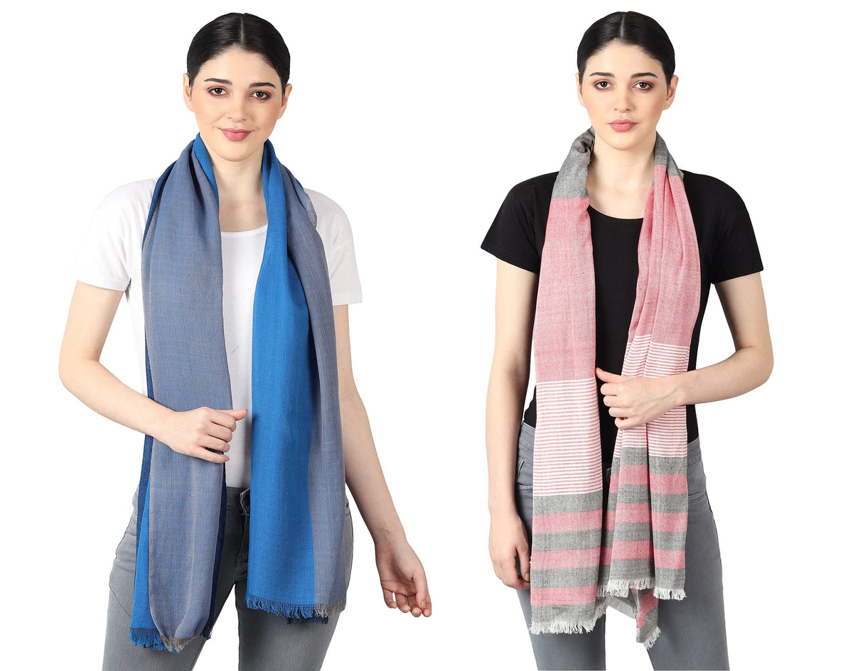 Flyer Women's stole/scarf Colour- Sky Blue & Grey AND Pink & Grey soft viscose ethnic scarves pack of 2 ST-06-ST-13