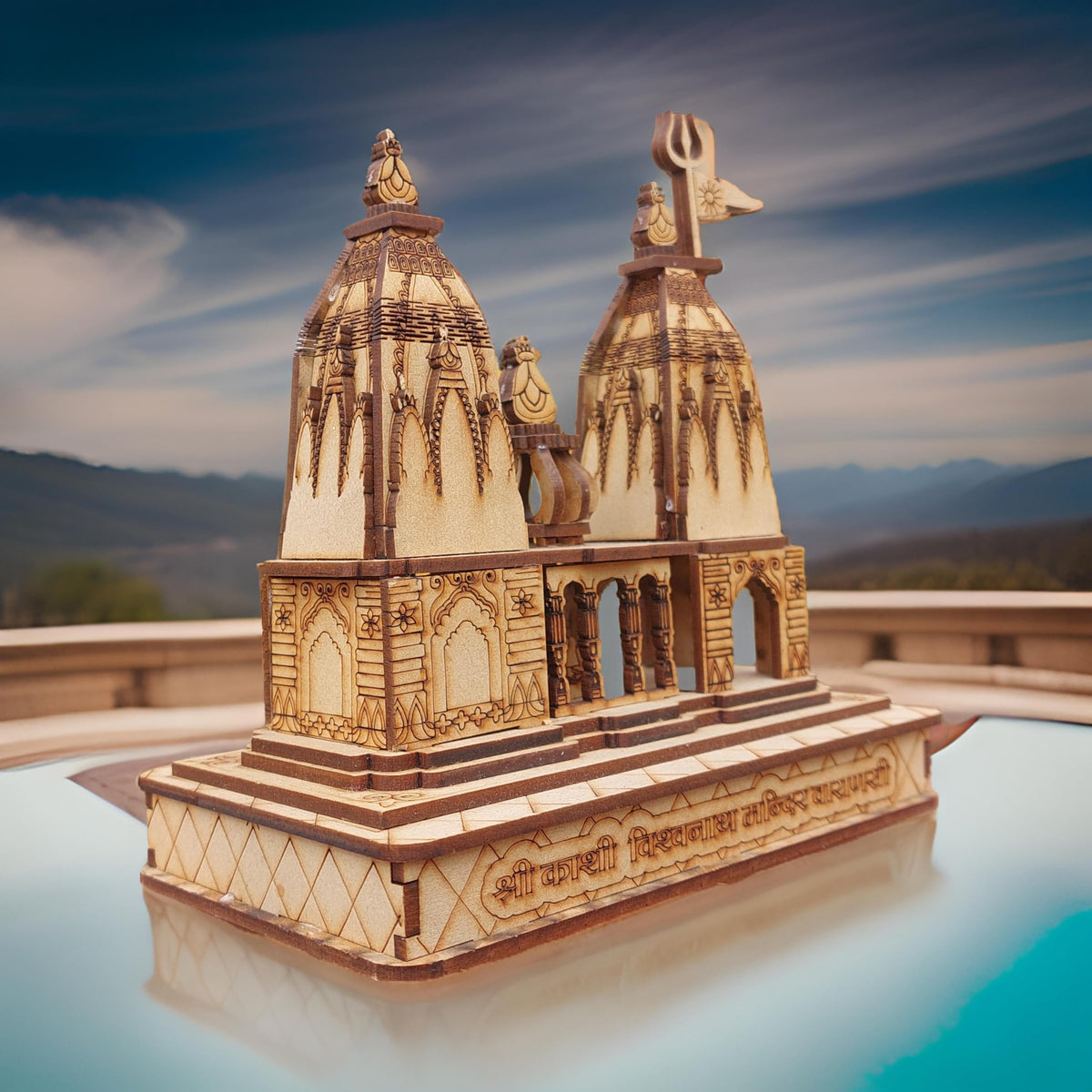 Beautiful Handmade Wooden 3D Kashi Vishwanath Temple Model – Ideal for Religious Gifts and Office Decor