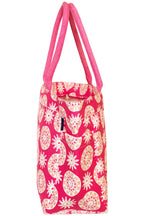 AQVA Cotton Canvas Tote Bag for Women with Side Pockets | Trendy Stylish Multipurpose Handbag with Zipper | Shoulder Bag for Shopping, Travel and Work | Motifs, Pink