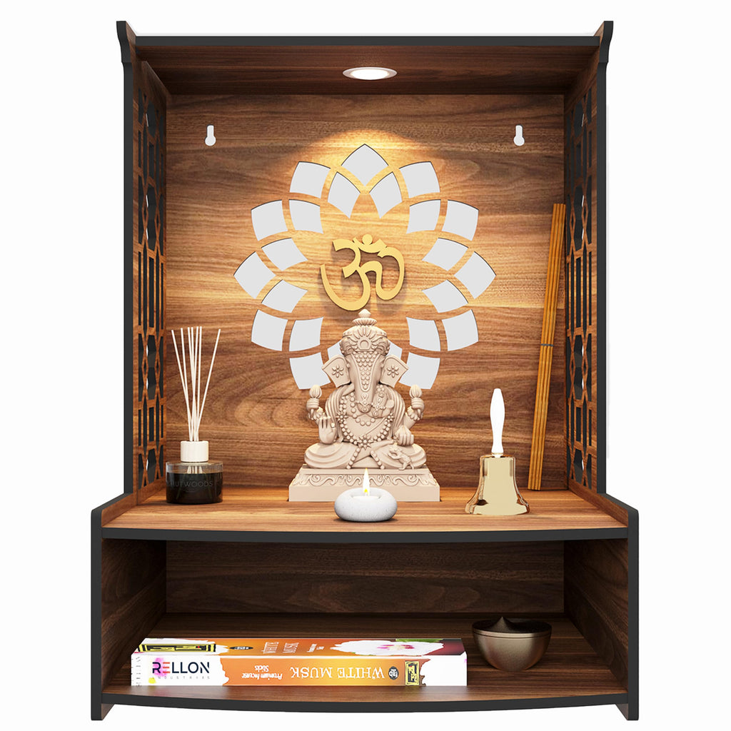 Rellon Industries Temple for Home, Mandir for Home for Pooja Mandir for Home Beautiful Wooden Temple for Home Pooja Stand for Home and Office with LED Spot Light mandir (A3)