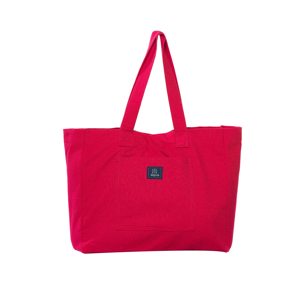 AQVA Solid Cotton Canvas Tote Bag for Women with Magnetic Button Closure | Large Capacity | Stylish Multipurpose Handbag | Resuable Shoulder Bag for for Laptop, Office & Travel (Hot Pink)