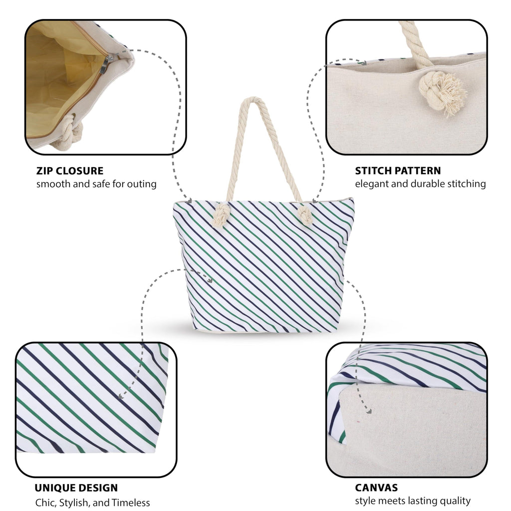 SIBY Tote Bag - Canvas Rope Handle Bag with Zipper Closure, Spacious Interior Pocket - Modern Style, Ideal for All Occasions