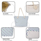 SIBY Tote Bag - Canvas Rope Handle Bag with Zipper Closure, Spacious Interior Pocket - Modern Style, Ideal for All Occasions