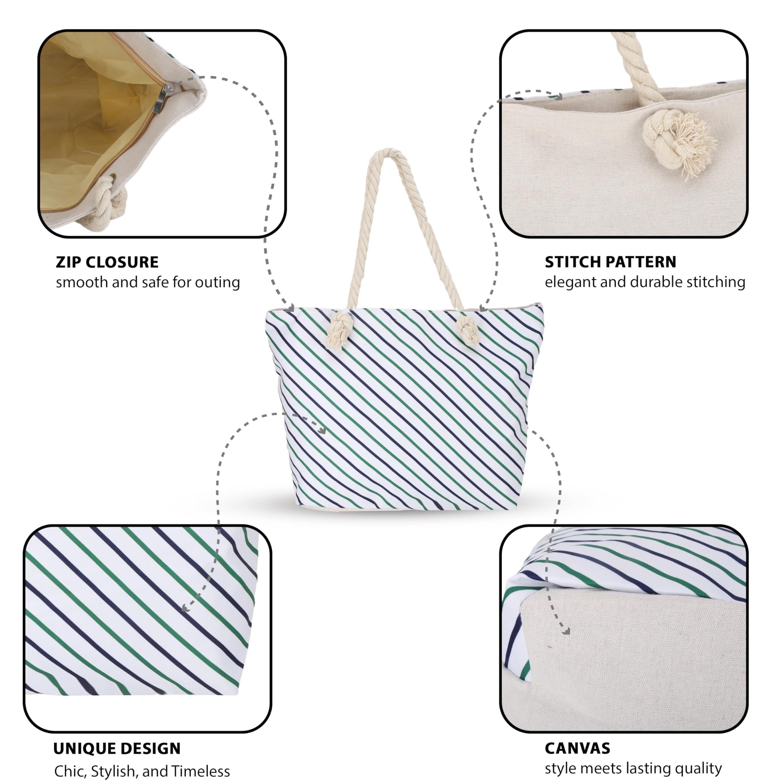 SIBY Tote Bag - Canvas Rope Handle Bag with Zipper Closure, Spacious Interior Pocket - Modern Style, Ideal for All Occasions