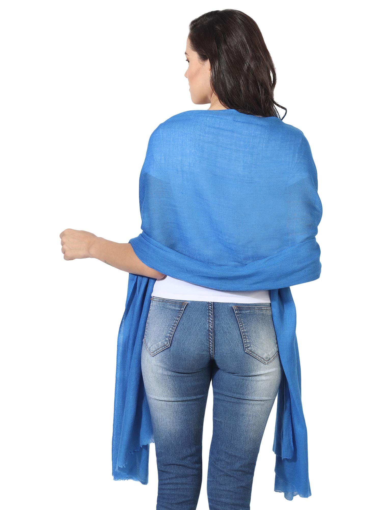 MUFFLY Fine Blended Ultra Soft & Warm Wool Silk Unisex Pashmina Shawl, Stole & Wrap with Hanger (Navy blue)