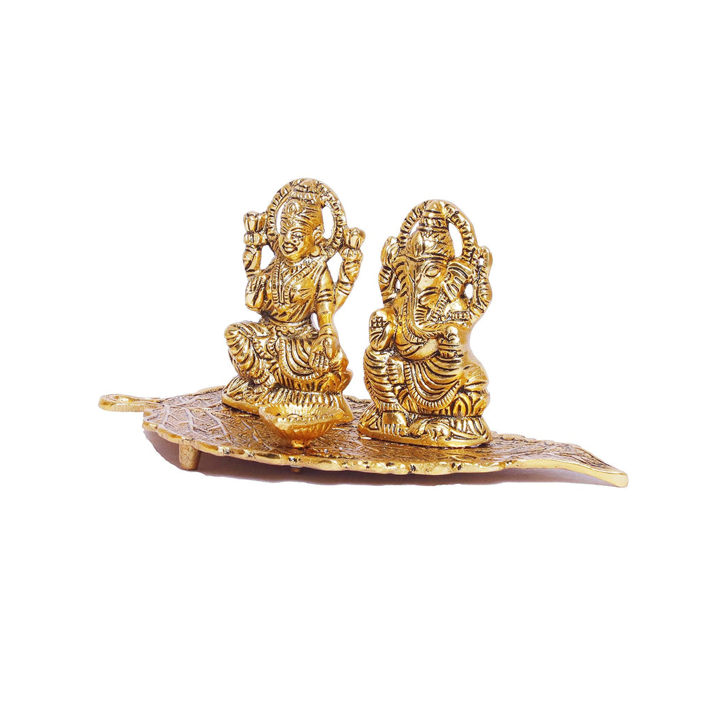 KridayKraft Laxmi Ganesh Metal Statue, Laxmi Ganesh Murti with Diya for Pooja, Ganpati Idol for Home Decor, Gift Your Relatives, Religious Idol Gift Article, Ganesha Showpiece Figurines