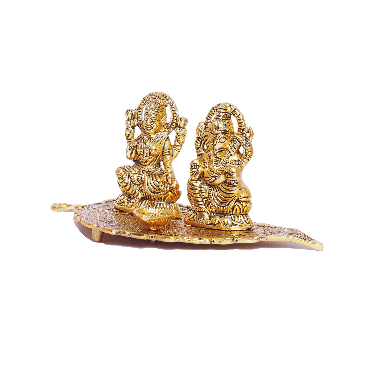 KridayKraft Laxmi Ganesh Metal Statue, Laxmi Ganesh Murti with Diya for Pooja, Ganpati Idol for Home Decor, Gift Your Relatives, Religious Idol Gift Article, Ganesha Showpiece Figurines