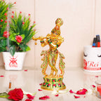 KridayKraft Lord Krishna Metal Statue,Krishna Idol Murti Playing Flute for Temple Pooja,Decor Your Home,Office & Showpiece Figurines Gift Article,Religious Idol...