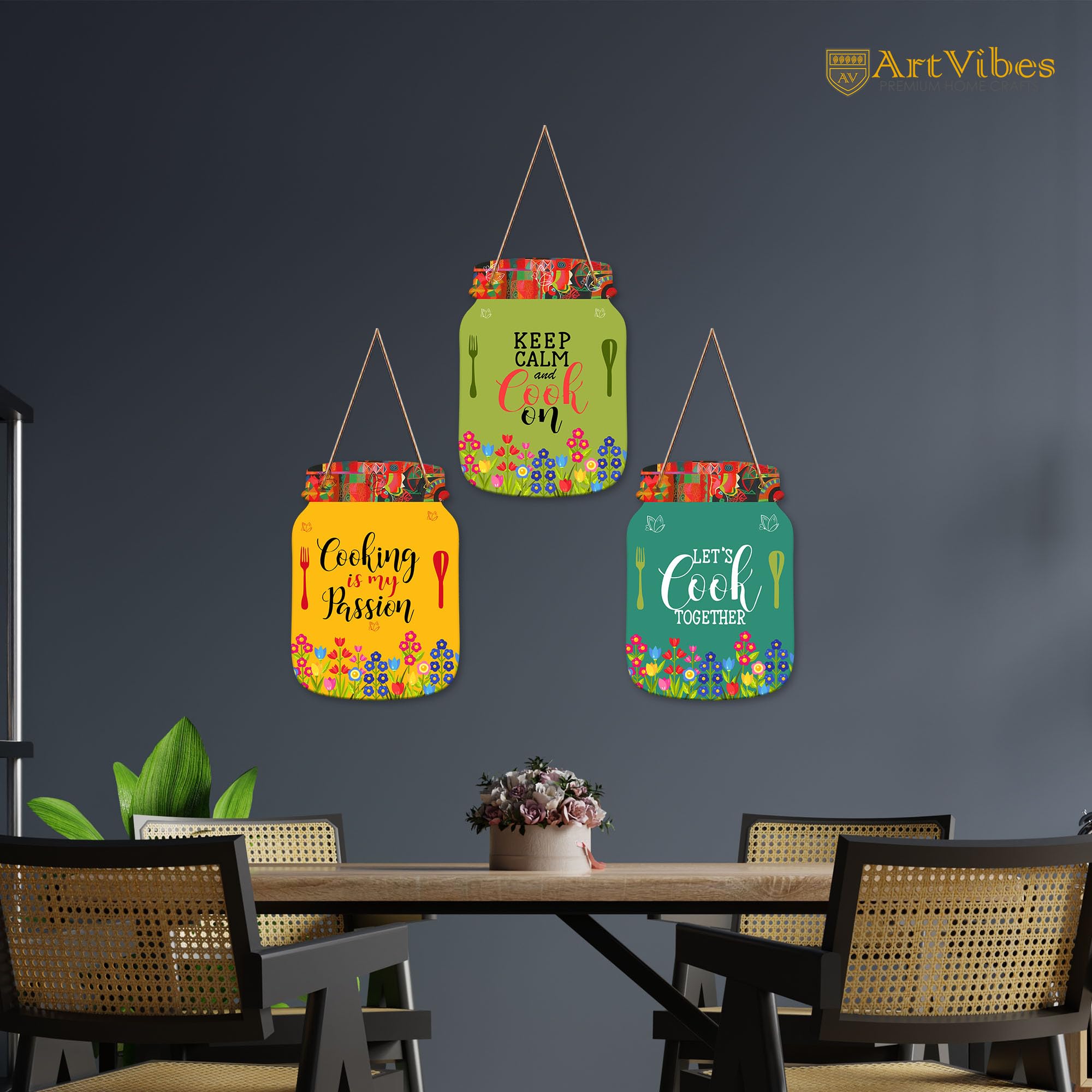 Artvibes Let's Cook Together Quote Wall Decoration Items for Kitchen | Cafe | Restaurant | Quotes Decor Item | Printed Wall Decoration | Kitchen Quotes Decor Item | Wall Poster (WH_8918N), Set of 3