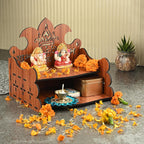Fliptic Wooden Mandir for Home | Compact Pooja Mandir for Home & Office | Wooden Puja Ghar Stand for Prayer Room | Small Devghar Temple for Living Room Decor & Daily Worship