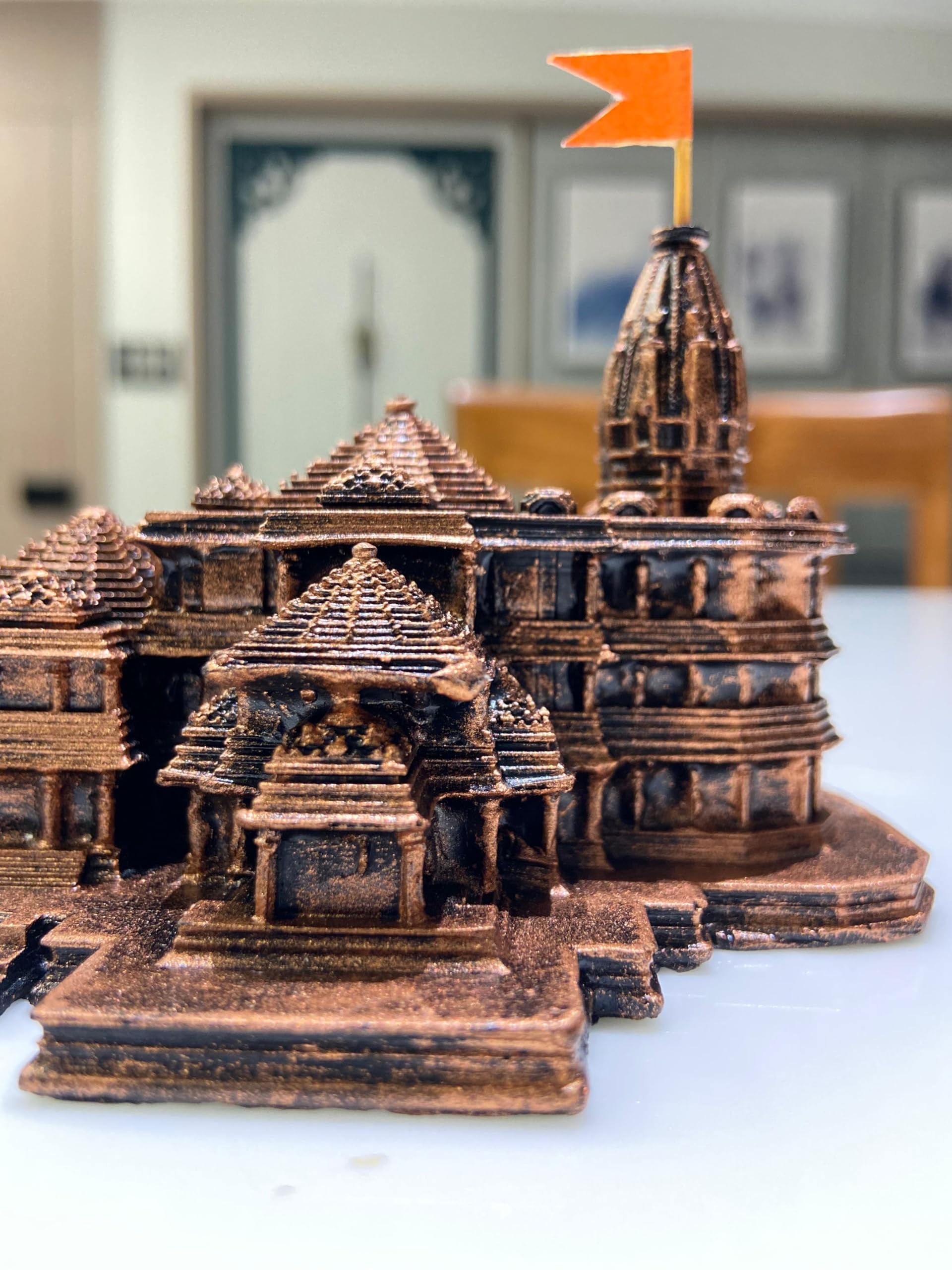 MOBDESK Janmabhoomi Ayodhya Shree Ram Mandir Hindu Temple 3D Model Decorative Showpiece Spiritual Home Office Gift & Car Dashboard Authentic Design Ideal Temple Perfect for Decoration 6 inch - Copper