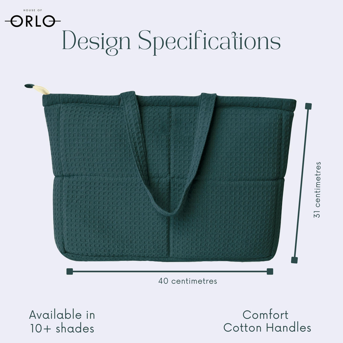 HOUSE OF ORLO Premium Cotton Waffle Quilted Tote Bag, Large Spacious Handbag for College, Office, Work, Travel, Shopping & Daily Use - Forest Green