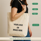 SIGN EVER Customized Tote Bag with Photo For Women College Girl Office use - Reusable Cotton Canvas Bag with 2 Pockets -Lightweight & Durable
