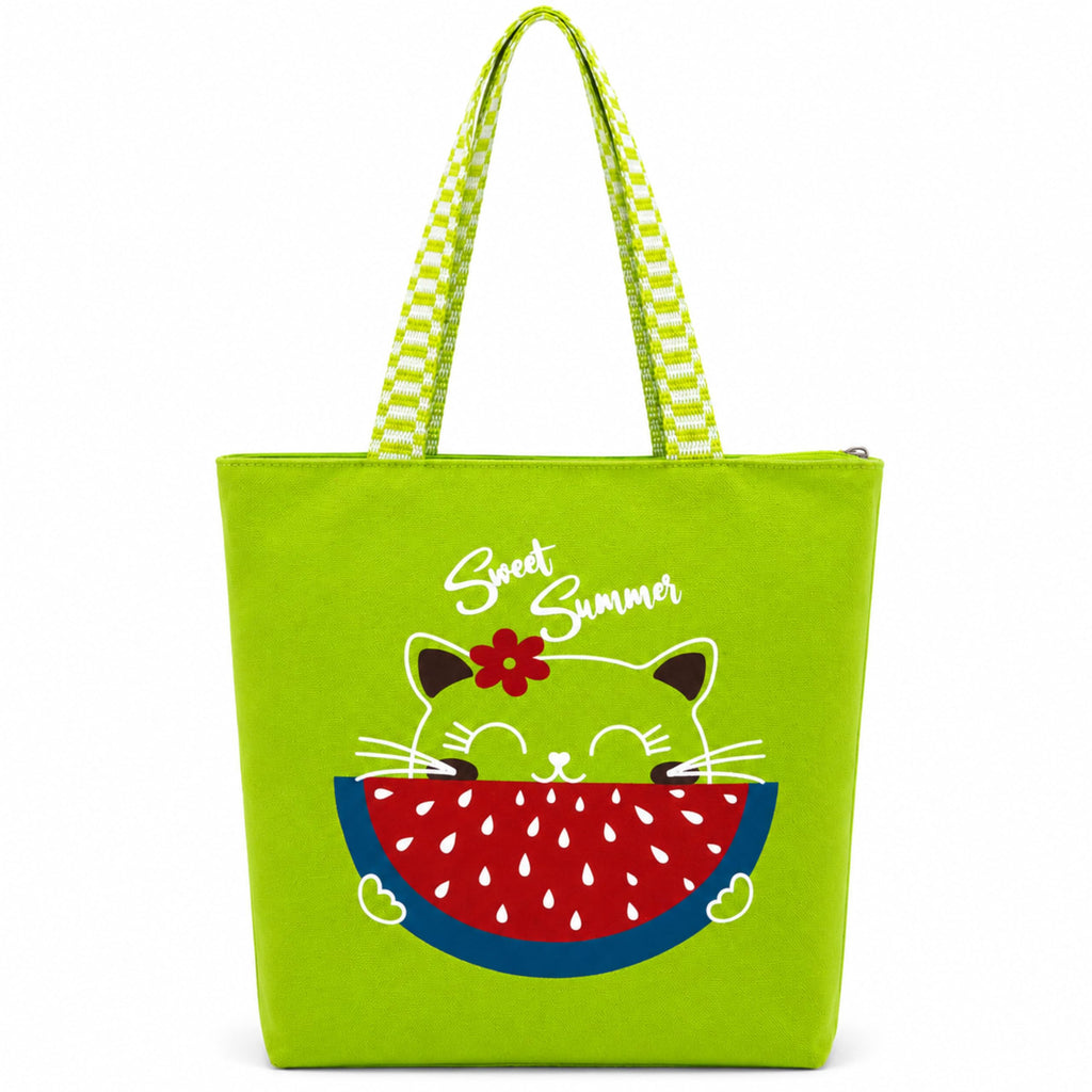 cantainoo Tote Bags | 300 GSM Canvas Tote Bag for Women | Tote Bags for Women | College, Shopping, Office & Everyday Carry Bag (Sweet Summer-Green, Medium Pack of 1)
