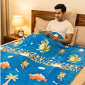 Famyo® GlowMaxx AC Blanket for Adults, Glow in the Dark Soft Flannel Blanket | 200×152 cm Double Bed Size | Lightweight Summer Blanket for AC Rooms, Lab-Tested & Skin-Friendly (Blue Rexy) Kafalo