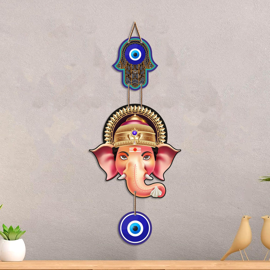Artvibes Shree Ganesha Nazar Raksha Wall Hanging for Home Entrance | Evil Eye Protection Decor for Living Room Bedroom Office Temple | Positive Energy Spiritual MDF Decorative Gift Item (WH_8563N)