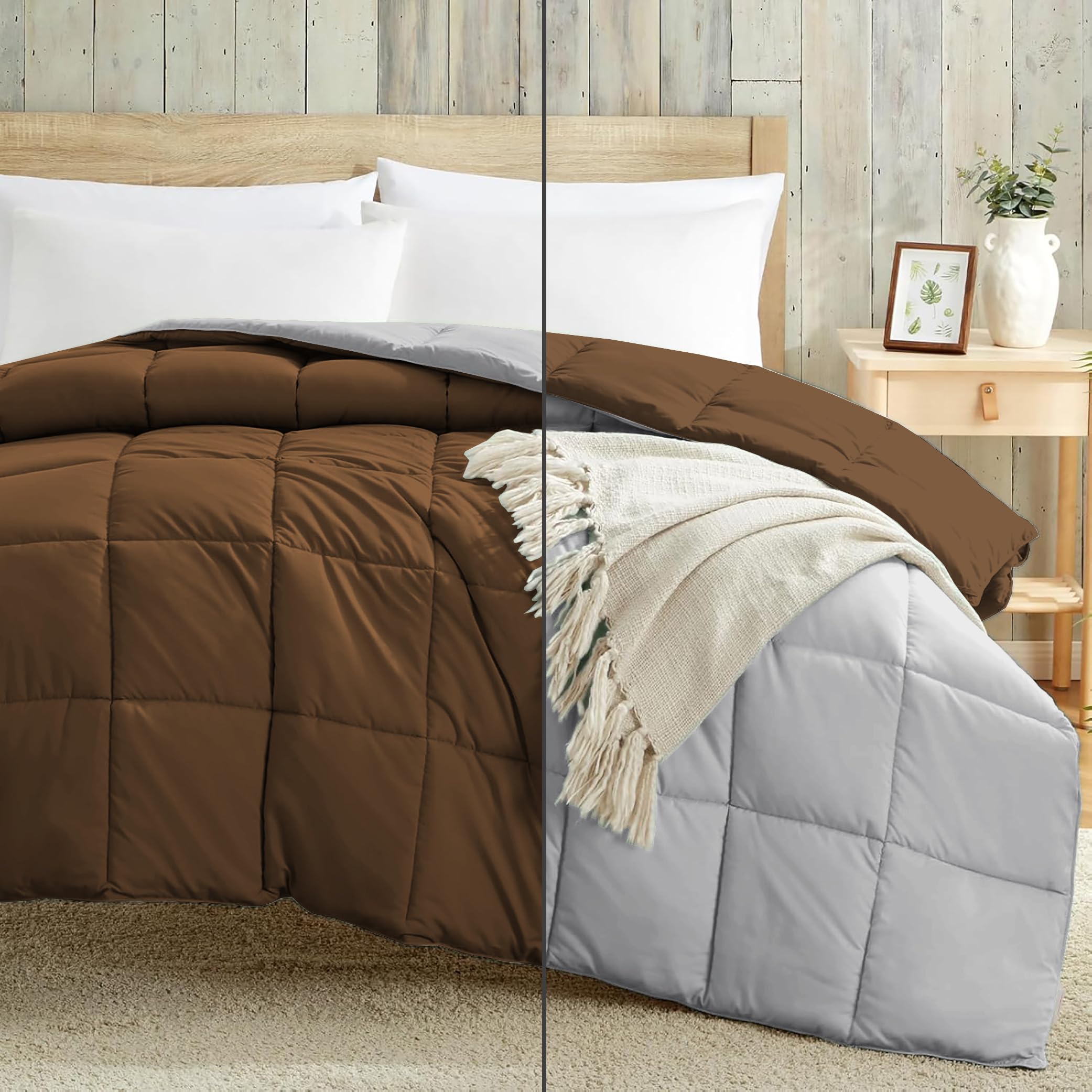 Luxury 100 GSM Summer Comforter Single Bed All Season AC Comforter/Blanket/Duvet Soft & Breathable Lightweight (60 X 90 Inches) - Single Bed Comforter - Chocolate Brown/Silver Grey Color Kafalo