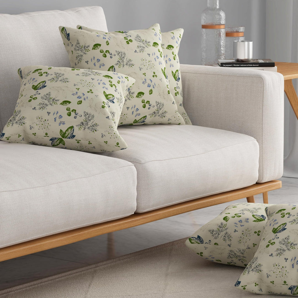HUESLAND Premium Cotton Cushion Cover 12 inch x 12 inch | Decorative Square Throw Pillow Covers Set for Sofa, Living Room & Bedroom | Set of 5 | Green Leaf Floral