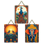 Artvibes Elephant Birds And Peacock Aesthetic Modern Art Decorative Wall Art MDF Wooden Wall Hanger for Home | Home Decor | Wall Accent | Wall Illustrations | Ideal Gifts (WH_9640N), Set of 3