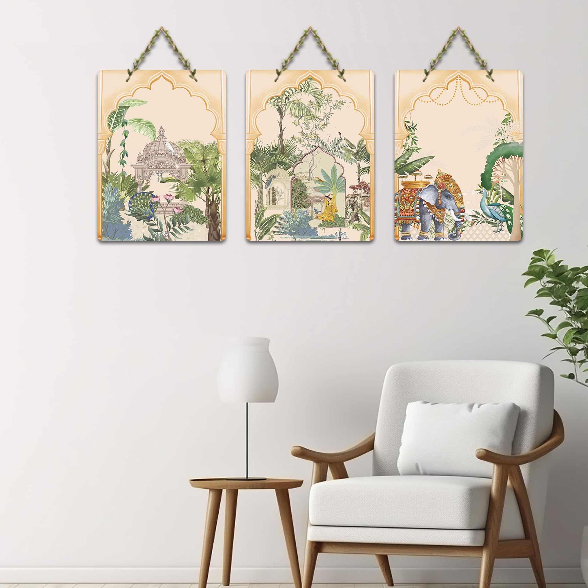 Artvibes Ancient Times Royal Art Wooden Wall Hanger for Home Decor | Room Decoration | Handcrafted | Wall Sculpture | Handcrafted Art | Unique Gift Items (WH_96137N), Set of 3