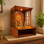 Vipron Hindu Hand Crafted Wooden Puja Mandir with Drawer Religious Home Decor Wood Art and Craft Temple for Home/Office (Wooden Finish)