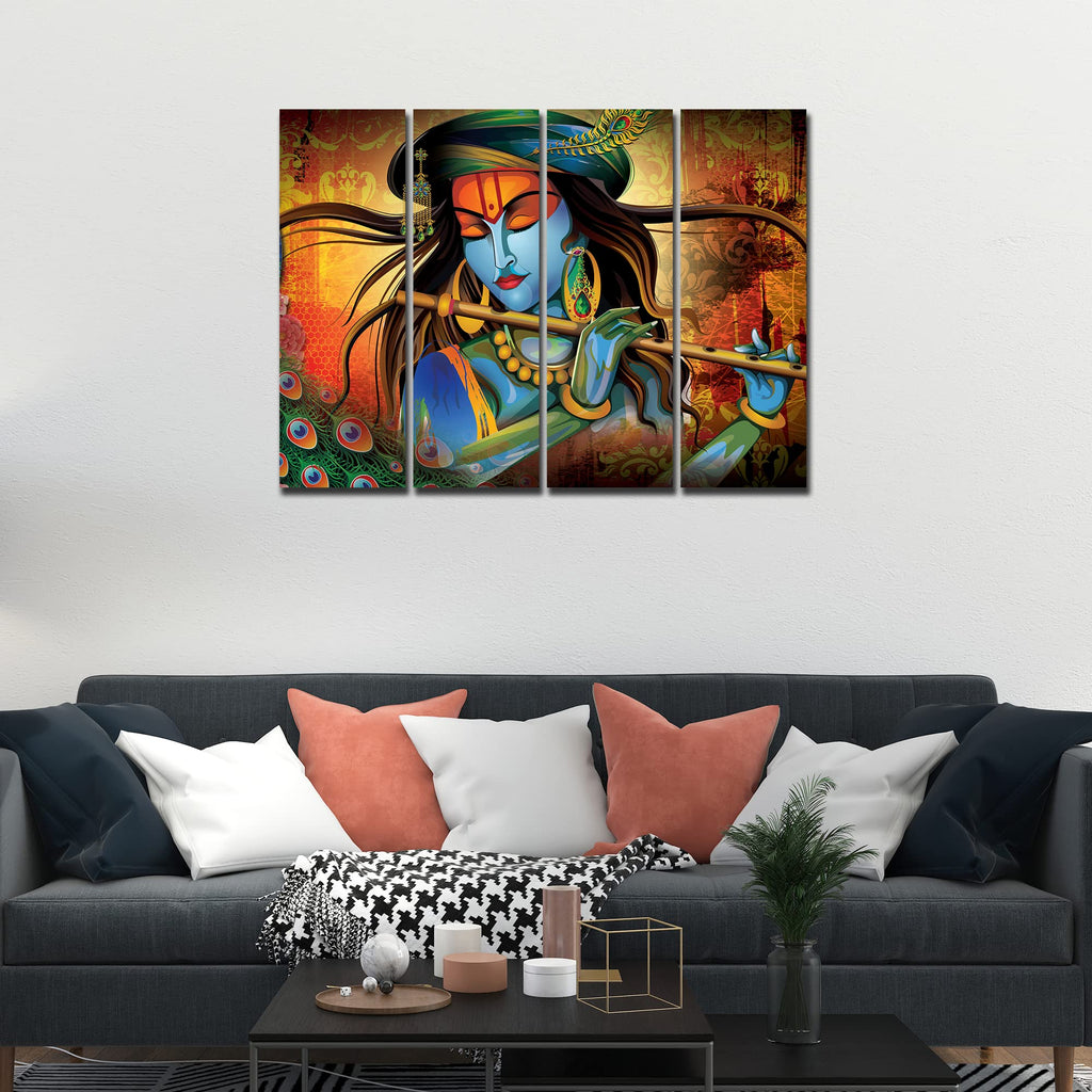 VIBECRAFTS Beautiful Kahnaji 4 Pieces Canvas Wall Painting Fitted With Wooden Frame For Home | Office | Living Room | Gifts (PTVC4Pcs1_13506)